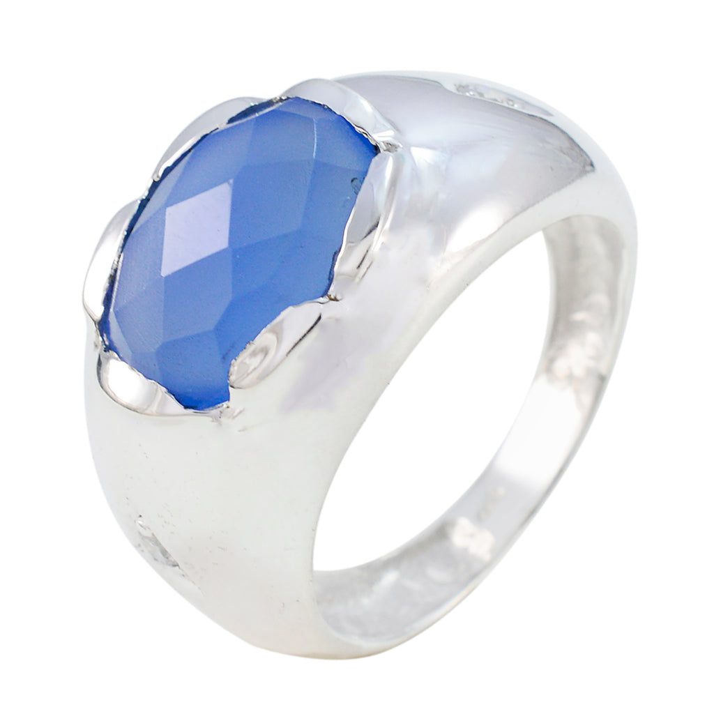 Blue Chalcedony Solitaire Egyptian 925 Sterling Silver Blue Gemstone Versatile Boho Ring Jewellery