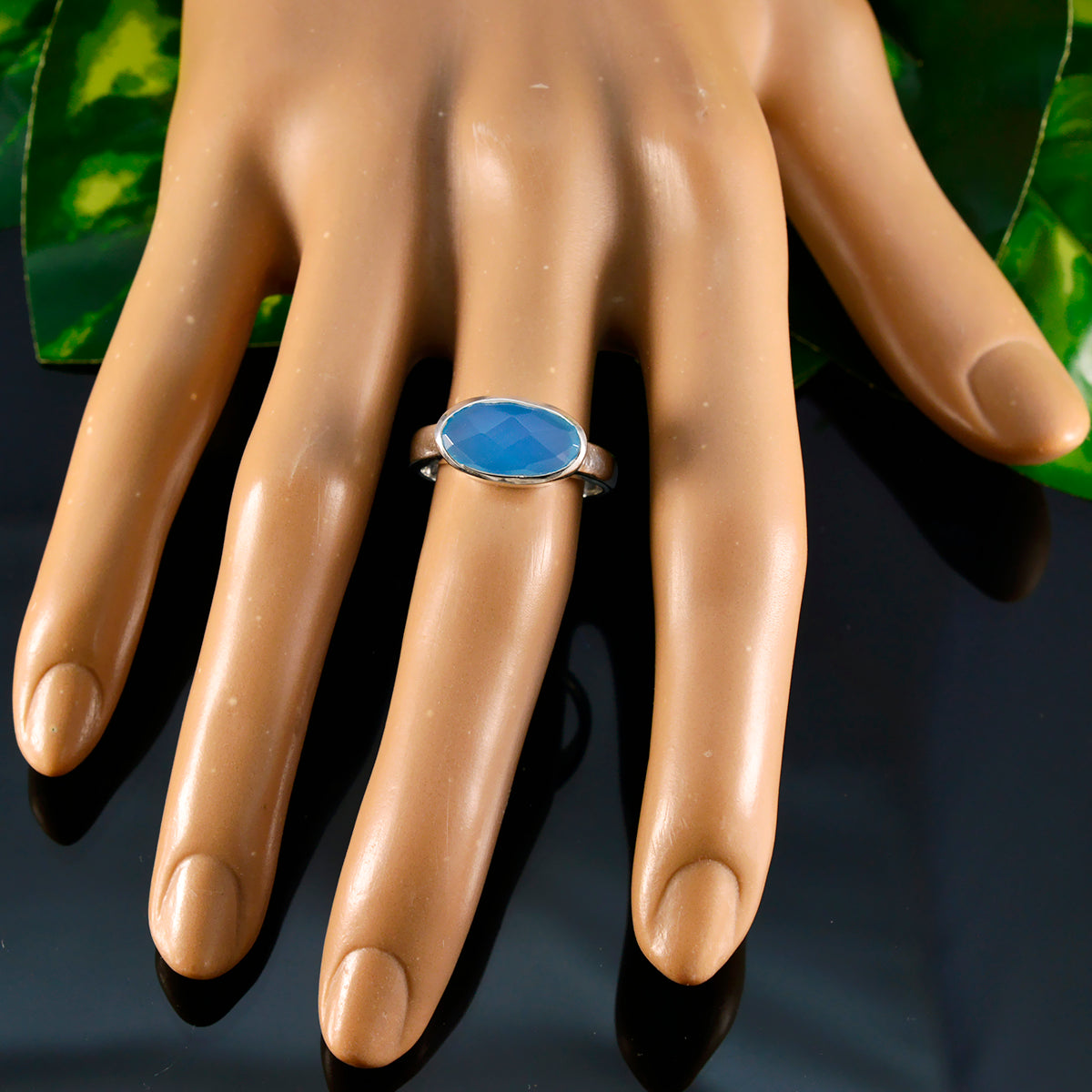 Blue Chalcedony Solitaire Japanese 92.5 Silver Blue Gemstones Whisper thin Abstract Ring Jewelry