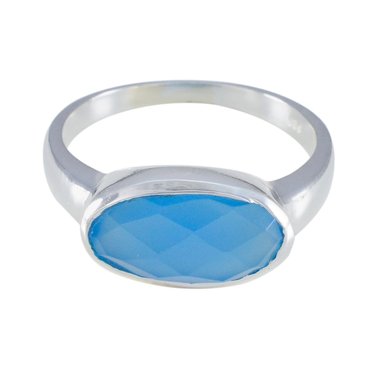 Blue Chalcedony Solitaire Japanese 92.5 Silver Blue Gemstones Whisper thin Abstract Ring Jewelry Главное изображение товара
