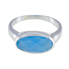 Blue Chalcedony Solitaire Japanese 92.5 Silver Blue Gemstones Whisper thin Abstract Ring Jewelry