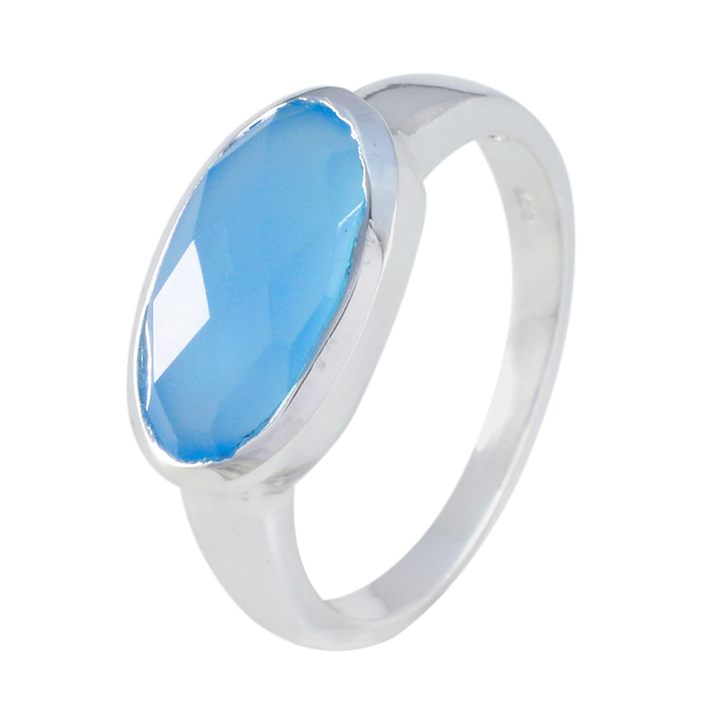 Blue Chalcedony Solitaire Japanese 92.5 Silver Blue Gemstones Whisper thin Abstract Ring Jewelry