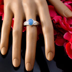 Blue Chalcedony Solitaire Australian 92.5 Silver Blue Gems Slim Rope Wire Ring Jewellery