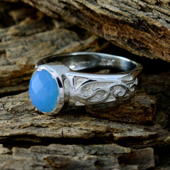 Blue Chalcedony Solitaire Australian 92.5 Silver Blue Gems Slim Rope Wire Ring Jewellery