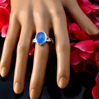Blue Chalcedony Solitaire Indian 925 Silver Blue Gemstone Minimal Contemporary Ring Jewellery