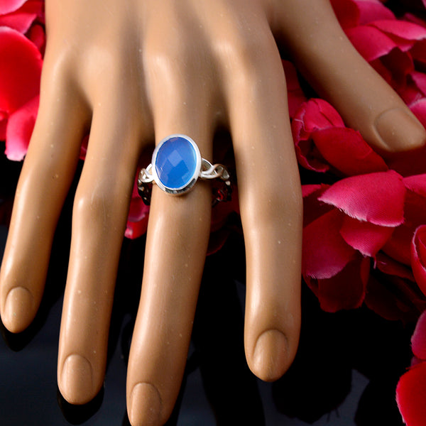 Blue Chalcedony Solitaire Indian 925 Silver Blue Gemstone Minimal Contemporary Ring Jewellery