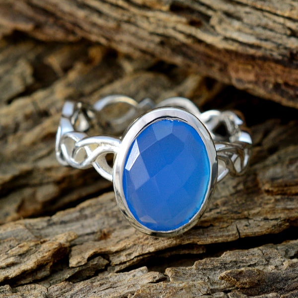 Blue Chalcedony Solitaire Indian 925 Silver Blue Gemstone Minimal Contemporary Ring Jewellery