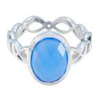 Blue Chalcedony Solitaire Indian 925 Silver Blue Gemstone Minimal Contemporary Ring Jewellery