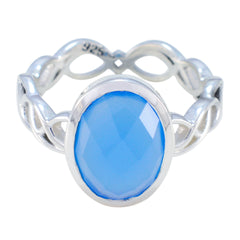 Blue Chalcedony Solitaire Indian 925 Silver Blue Gemstone Minimal Contemporary Ring Jewellery