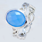 Blue Chalcedony Solitaire Indian 925 Silver Blue Gemstone Minimal Contemporary Ring Jewellery
