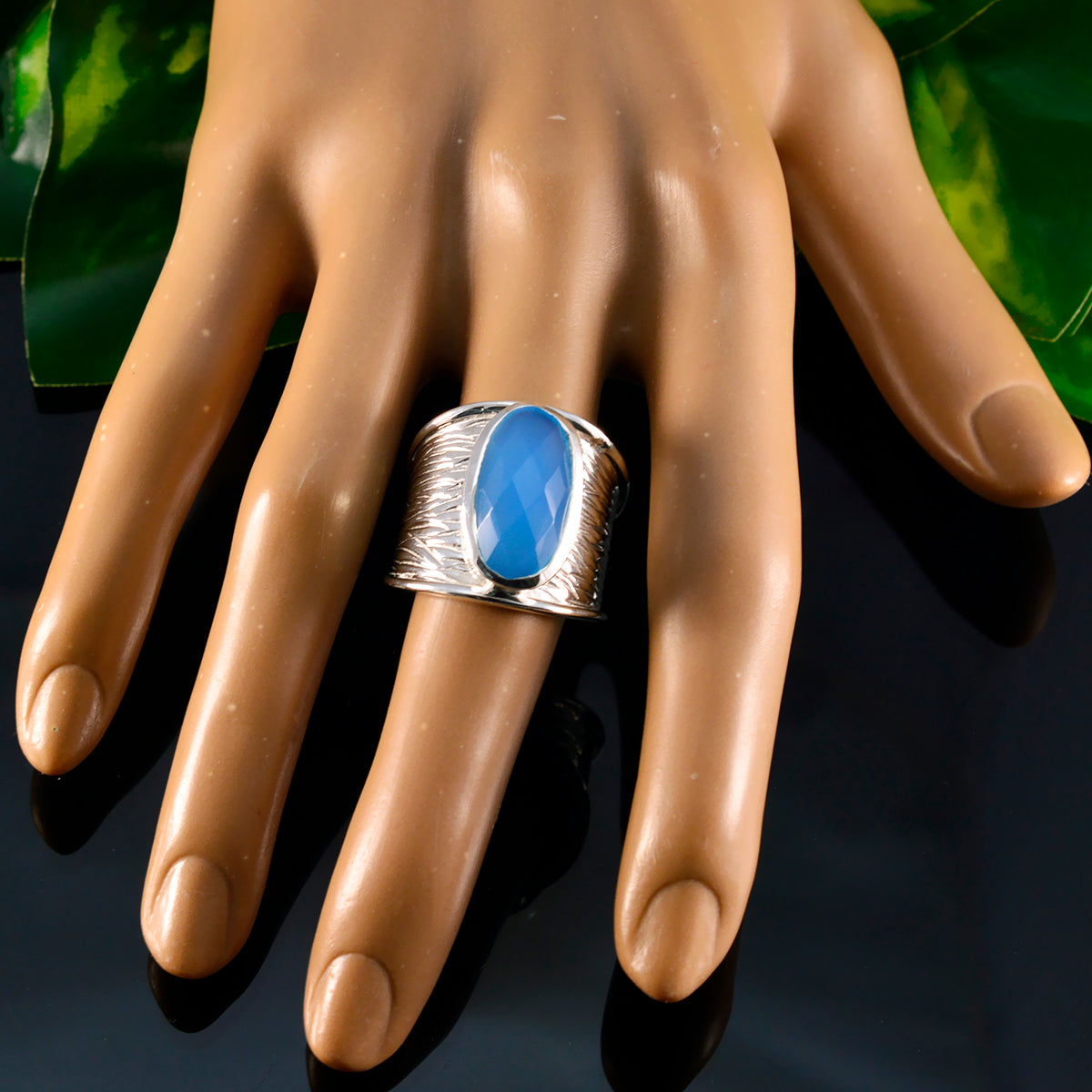 Blue Chalcedony Solitaire Italian Sterling Silver Blue Gemstones Statement Heritage Ring Jewellery