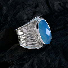 Blue Chalcedony Solitaire Italian Sterling Silver Blue Gemstones Statement Heritage Ring Jewellery