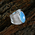Blue Chalcedony Solitaire Italian Sterling Silver Blue Gemstones Statement Heritage Ring Jewellery