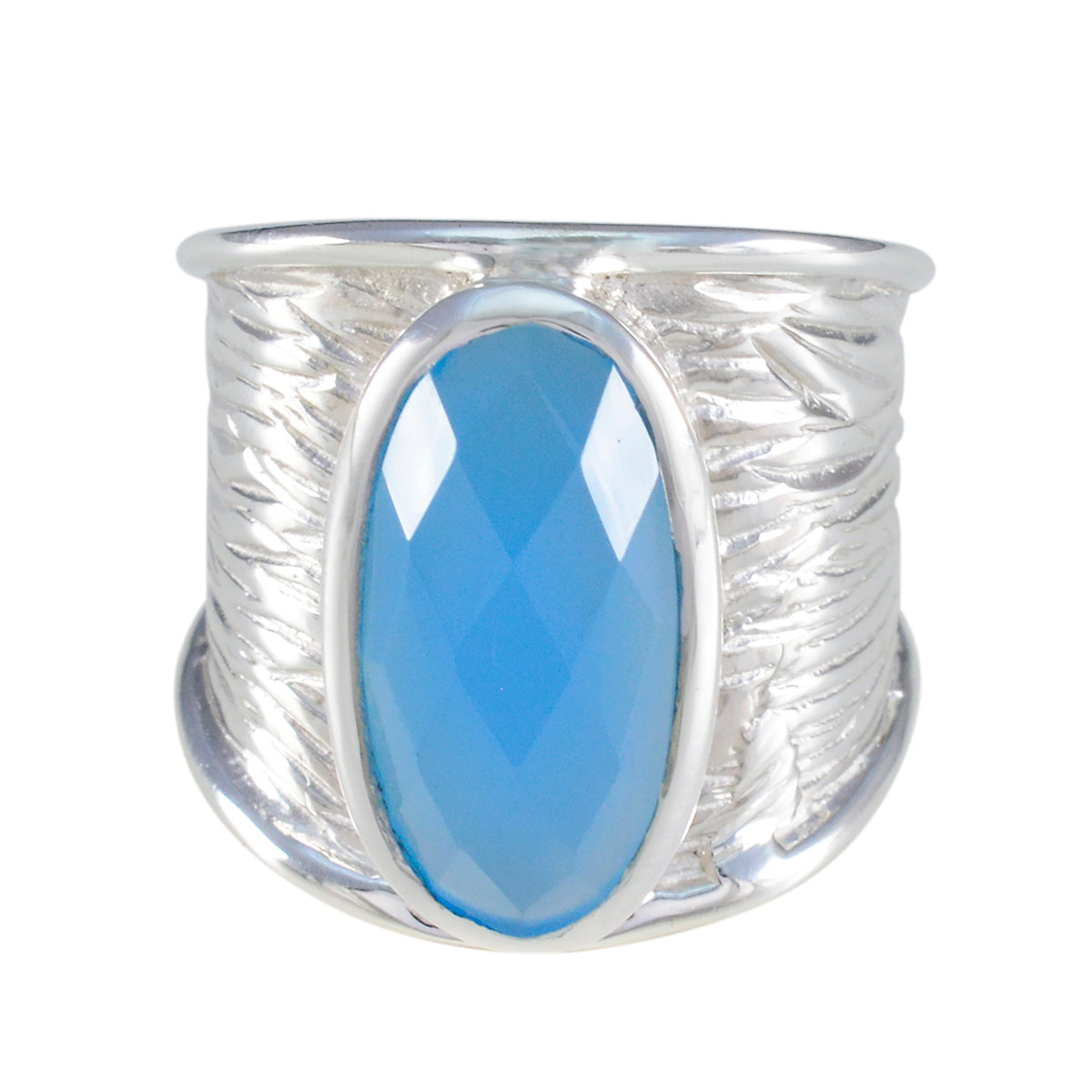 Blue Chalcedony Solitaire Italian Sterling Silver Blue Gemstones Statement Heritage Ring Jewellery