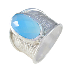 Blue Chalcedony Solitaire Italian Sterling Silver Blue Gemstones Statement Heritage Ring Jewellery