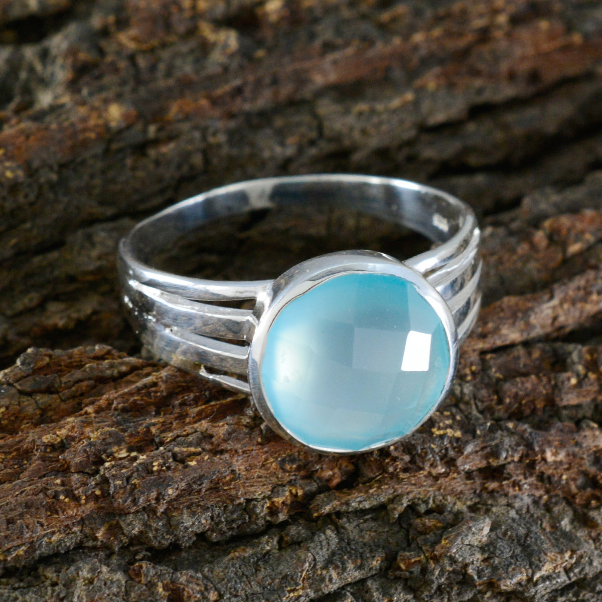 Blue Chalcedony Solitaire African 925 Silver Blue Gems Classic Romantic Ring Jewellery