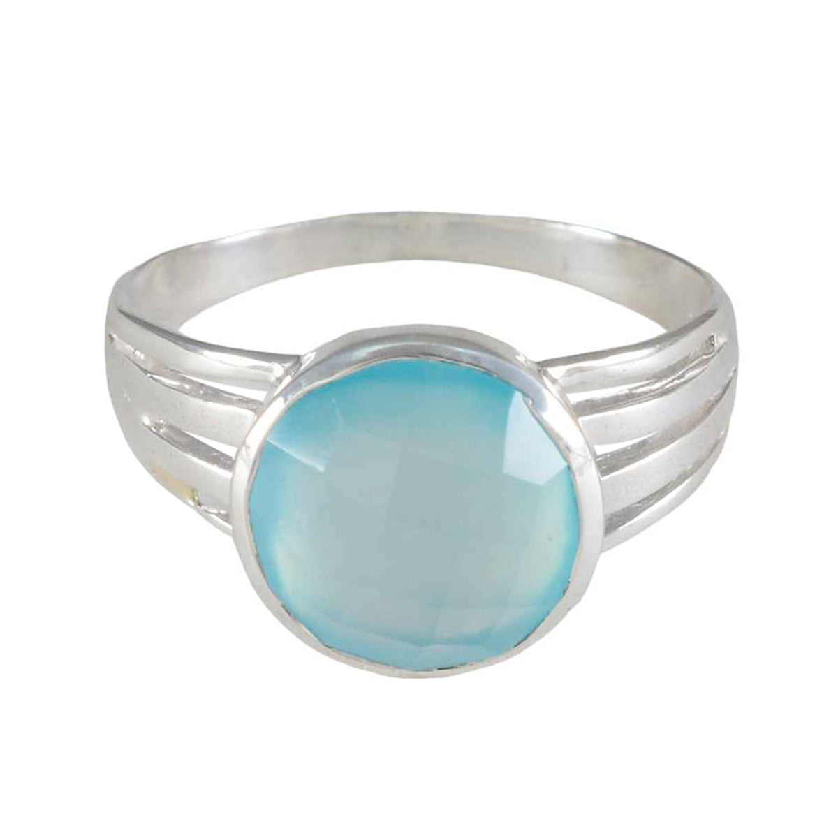 Blue Chalcedony Solitaire African 925 Silver Blue Gems Classic Romantic Ring Jewellery
