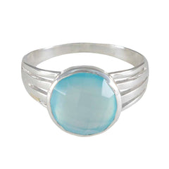 Blue Chalcedony Solitaire African 925 Silver Blue Gems Classic Romantic Ring Jewellery