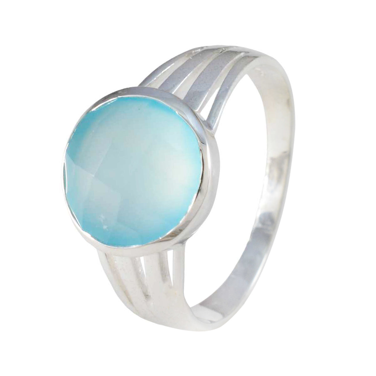 Blue Chalcedony Solitaire African 925 Silver Blue Gems Classic Romantic Ring Jewellery