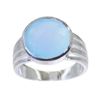 Blue Chalcedony Solitaire African 925 Silver Blue Gems Classic Romantic Ring Jewellery