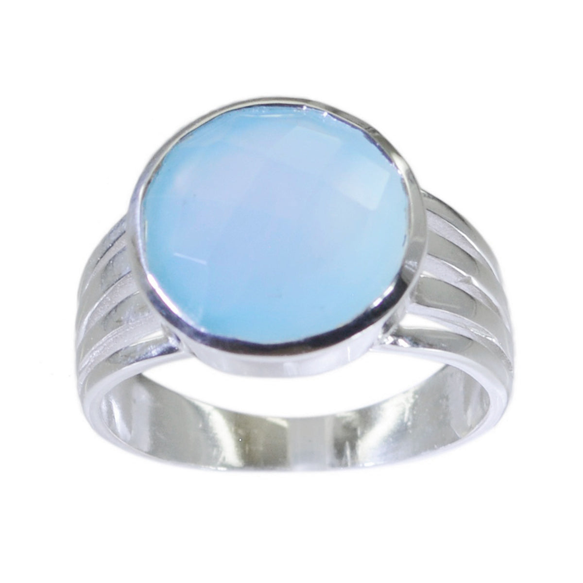 Blue Chalcedony Solitaire African 925 Silver Blue Gems Classic Romantic Ring Jewellery