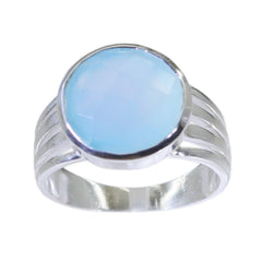 Blue Chalcedony Solitaire African 925 Silver Blue Gems Classic Romantic Ring Jewellery