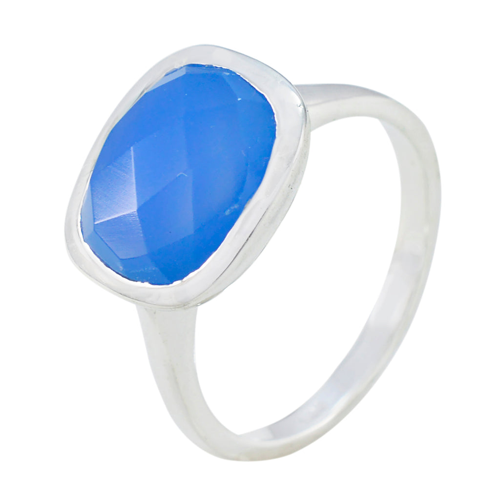 Blue Chalcedony Solitaire Moroccan 925 Silver Blue Gemstone Minimal Boho Ring Jewellery