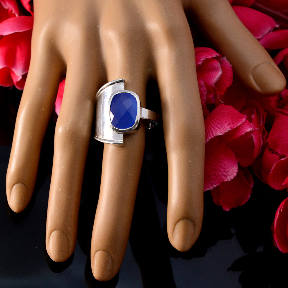 Blue Chalcedony Solitaire Russian Sterling Silver Blue Gemstones Versatile Armor Ring Jewellery