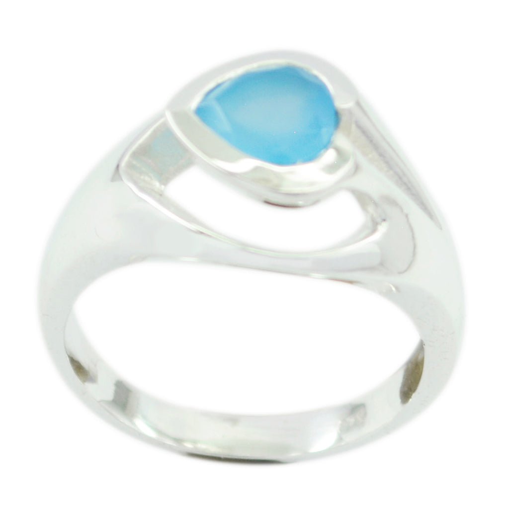 Blue Chalcedony Solitaire German 925 Sterling Silver Blue Gemstones Eye catching wedding Ring Jewellery
