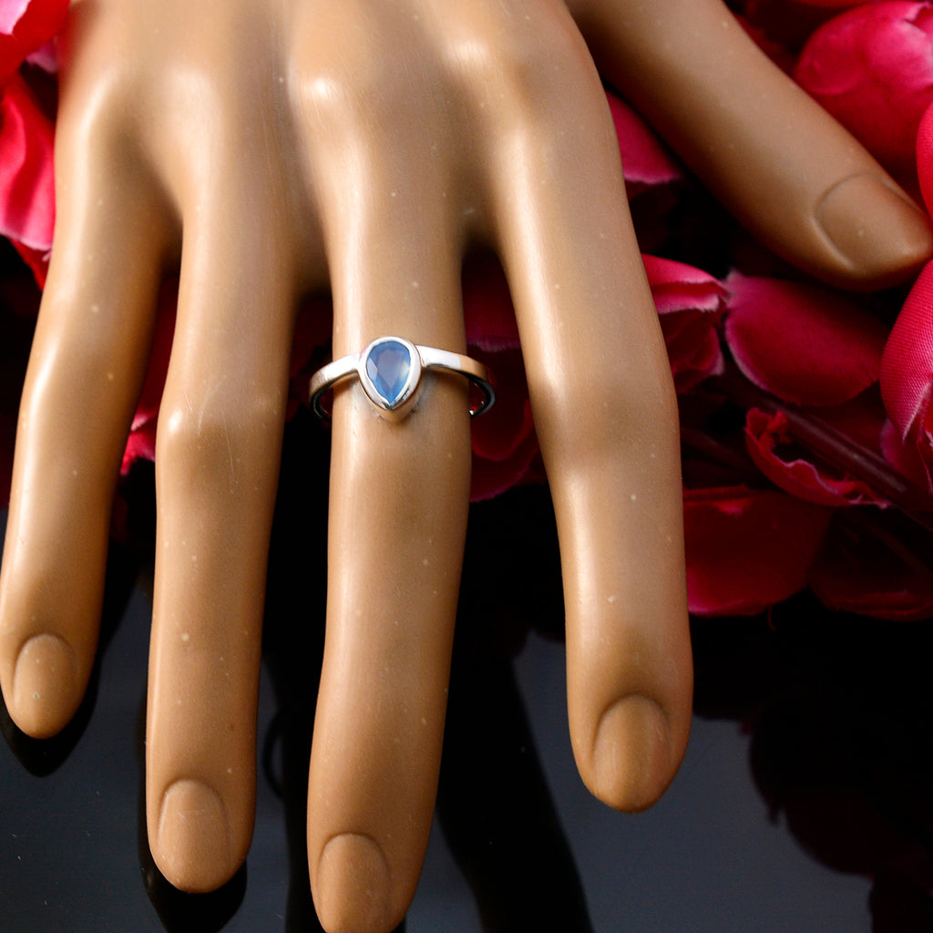 Blue Chalcedony Solitaire Japanese 925 Sterling Silver Blue Gems Dainty valentine Ring Jewellery