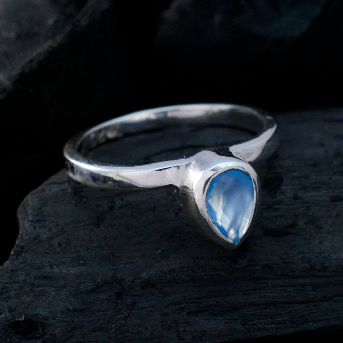 Blue Chalcedony Solitaire Japanese 925 Sterling Silver Blue Gems Dainty valentine Ring Jewellery