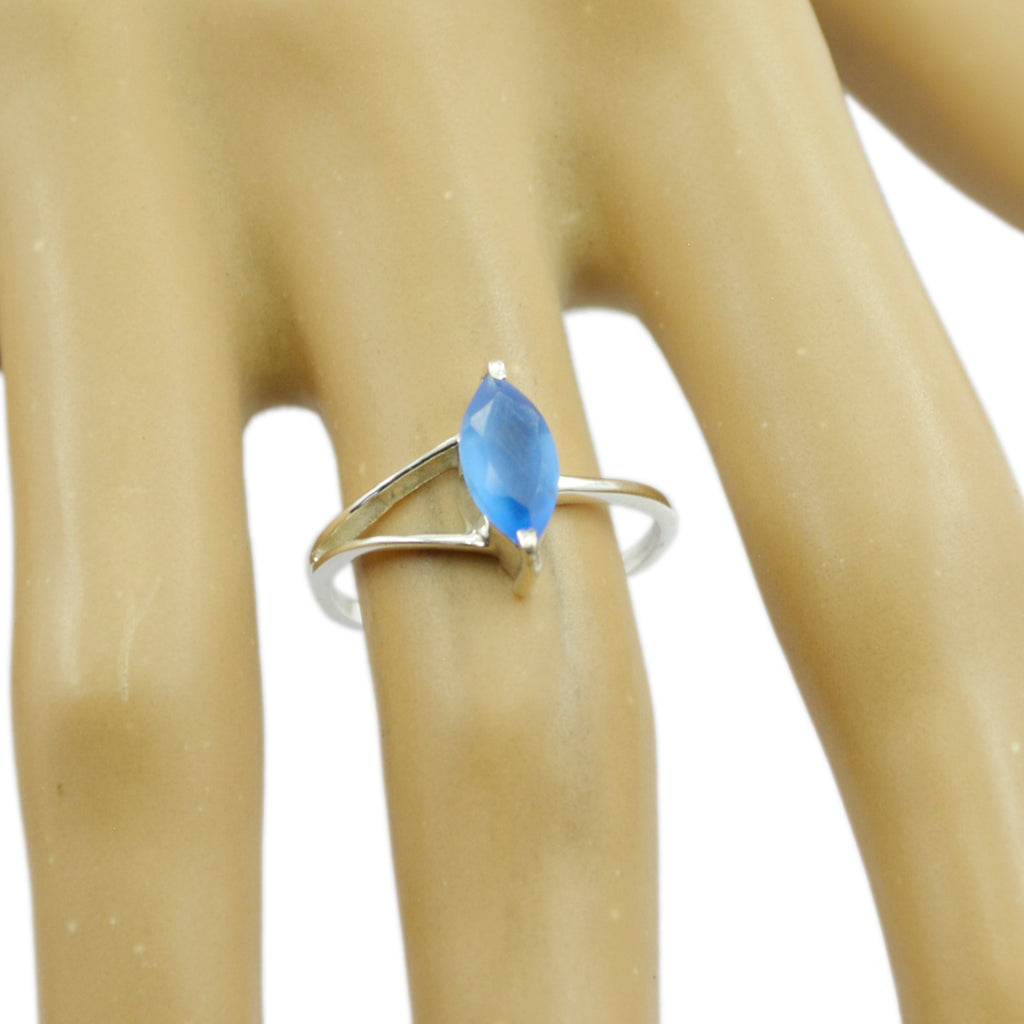 Blue Chalcedony Solitaire Japanese 925 Sterling Silver Blue Gemstones Elegant  Contemporary Ring Jewellery