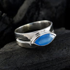 Blue Chalcedony Solitaire German 925 Silver Blue Gems Slim Trendy Ring Jewellery