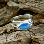 Blue Chalcedony Solitaire German 925 Silver Blue Gems Slim Trendy Ring Jewellery