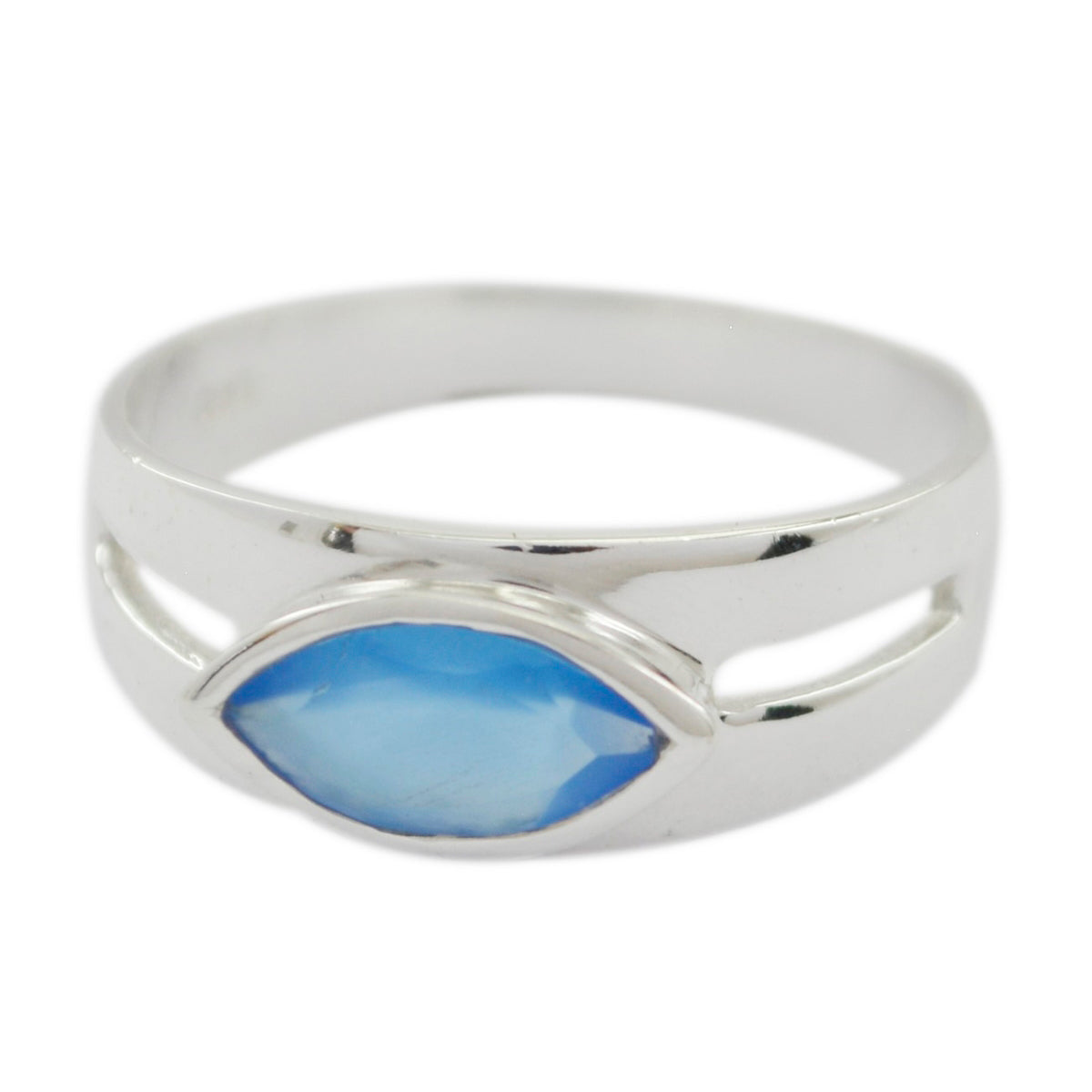 Blue Chalcedony Solitaire German 925 Silver Blue Gems Slim Trendy Ring Jewellery