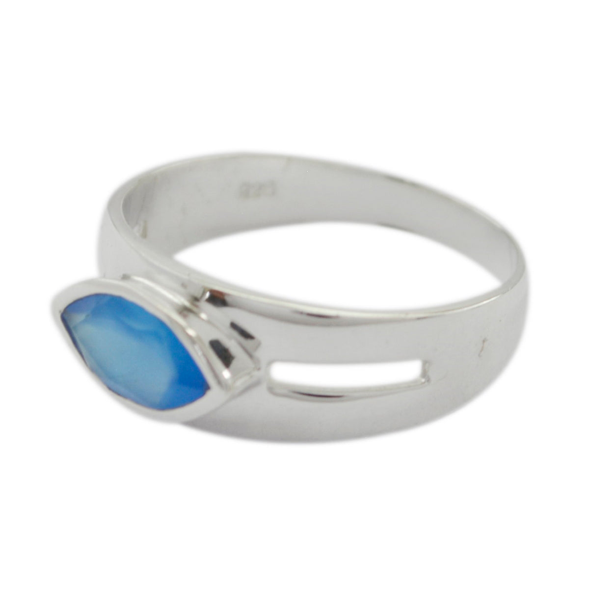 Blue Chalcedony Solitaire German 925 Silver Blue Gems Slim Trendy Ring Jewellery