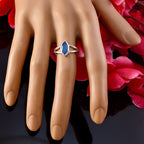 Blue Chalcedony Solitaire Japanese Silver Blue Gems Dainty Geometric Ring Jewelry