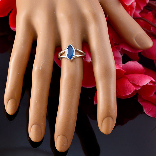 Blue Chalcedony Solitaire Japanese Silver Blue Gems Dainty Geometric Ring Jewelry