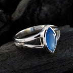 Blue Chalcedony Solitaire Japanese Silver Blue Gems Dainty Geometric Ring Jewelry