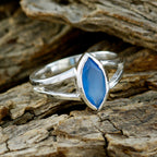 Blue Chalcedony Solitaire Japanese Silver Blue Gems Dainty Geometric Ring Jewelry