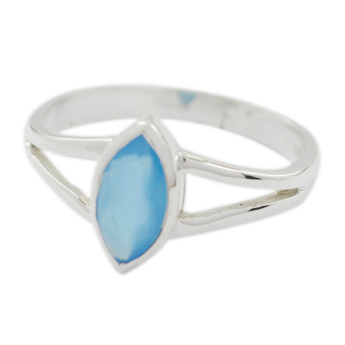 Blue Chalcedony Solitaire Japanese Silver Blue Gems Dainty Geometric Ring Jewelry メイン画像
