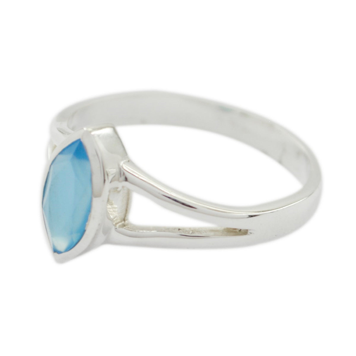 Blue Chalcedony Solitaire Japanese Silver Blue Gems Dainty Geometric Ring Jewelry