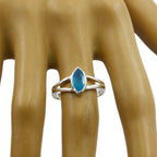 Blue Chalcedony Solitaire Japanese Silver Blue Gems Dainty Geometric Ring Jewelry