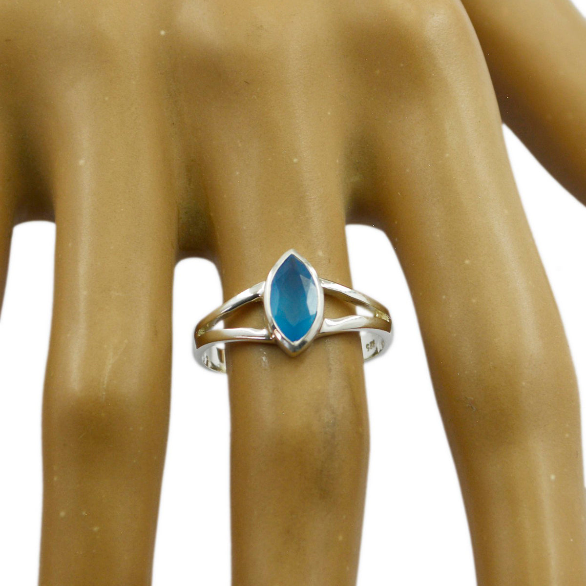 Blue Chalcedony Solitaire Japanese Silver Blue Gems Dainty Geometric Ring Jewelry