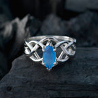 Blue Chalcedony Solitaire Egyptian Sterling Silver Blue Gems Tiny Art Deco Ring Jewelry