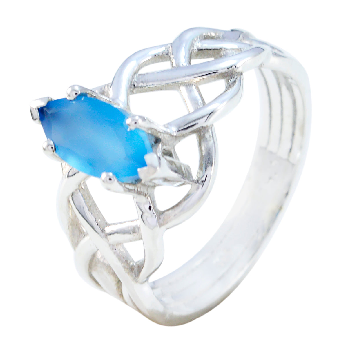 Blue Chalcedony Solitaire Egyptian Sterling Silver Blue Gems Tiny Art Deco Ring Jewelry Huvudsaklig produktbild
