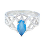 Blue Chalcedony Solitaire Egyptian Sterling Silver Blue Gems Tiny Art Deco Ring Jewelry