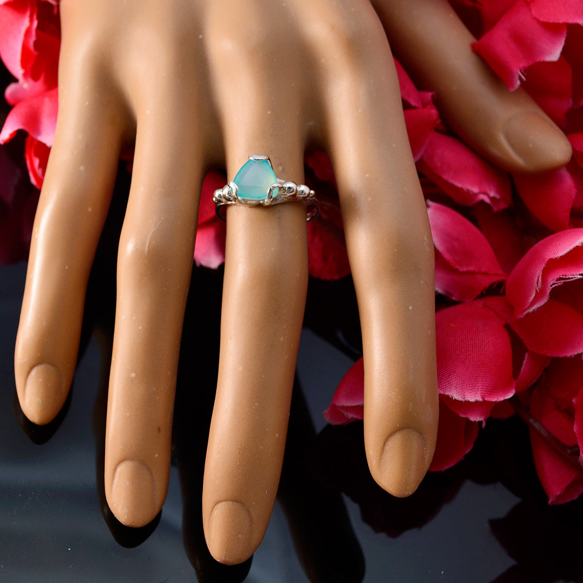 Blauer Chalcedon Solitär Marokkanischer 925 Silber Blauer Edelstein Zarter Seildraht Ring Schmuck