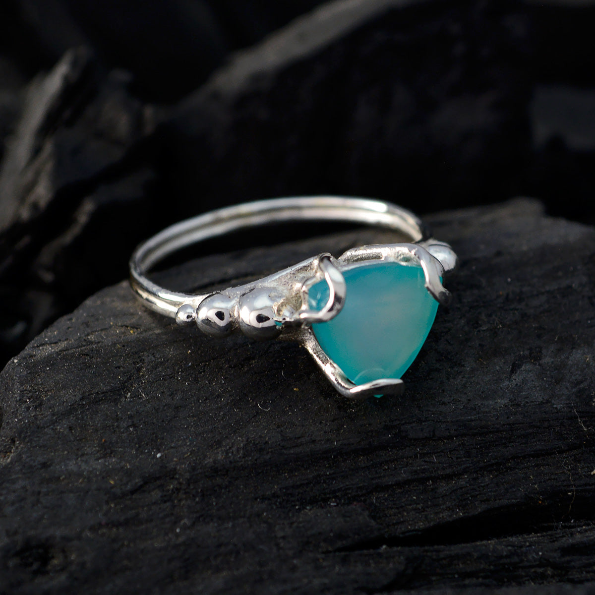 Blauer Chalcedon Solitär Marokkanischer 925 Silber Blauer Edelstein Zarter Seildraht Ring Schmuck