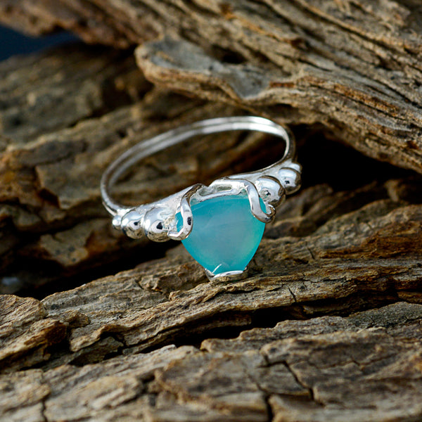 Blue Chalcedony Solitaire Moroccan 925 Silver Blue Gemstone Delicate Rope Wire Ring Jewelry