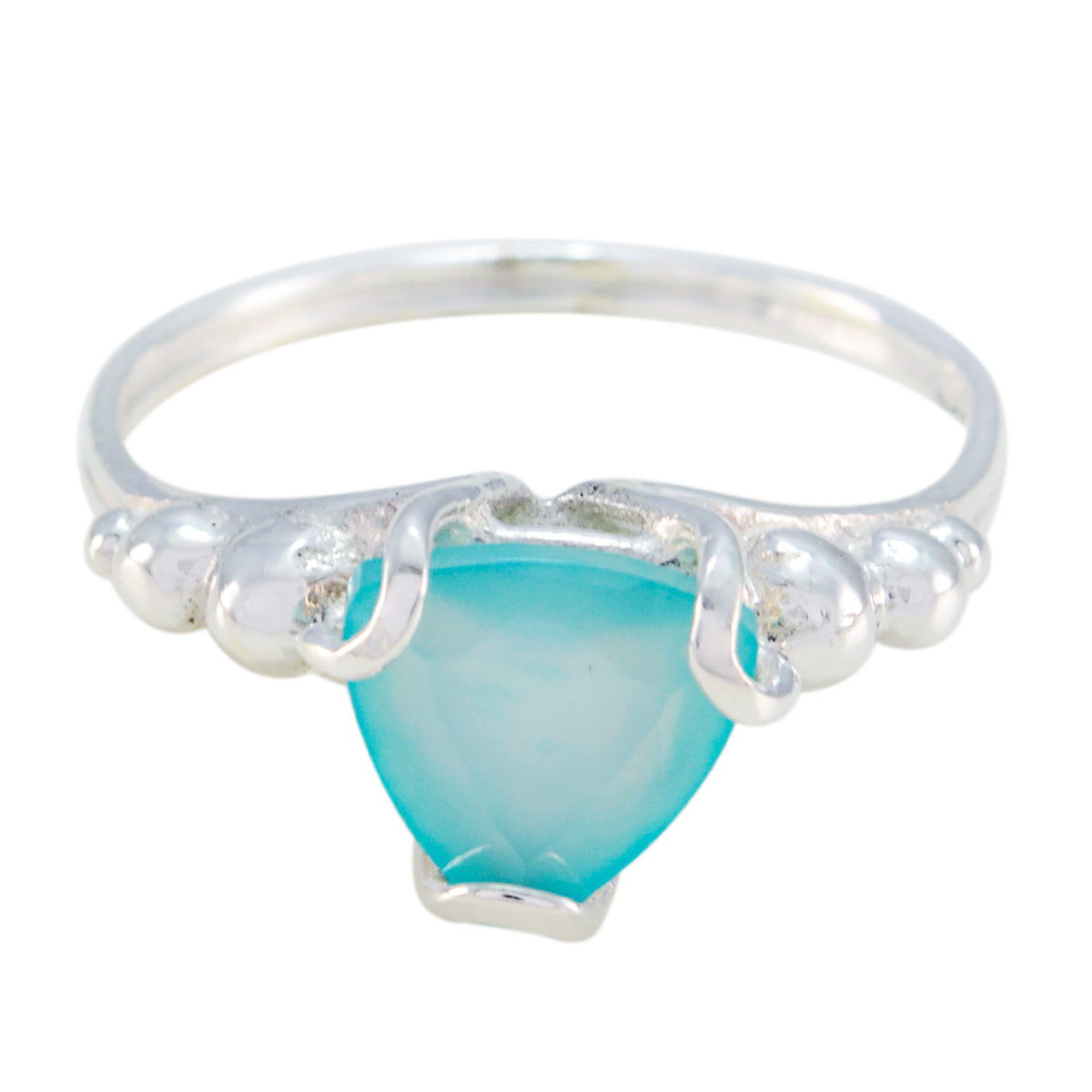 Blue Chalcedony Solitaire Moroccan 925 Silver Blue Gemstone Delicate Rope Wire Ring Jewelry